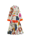 Znbbw TRAF 2023 Summer Women Vintage Art Print Dress With Bow Female Sashes Midi Shirt Dress Chic Casual Slim Dress