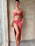 Znbbw Elegant Strapless Sexy Two Piece Set Women Sleeveless Crop Top And High Split Skirt Matching Sets Party Dress Sets