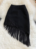 Znbbw Waist Fringed Short Skirt Women's Summer 2023 New Style Black Irregular Elastic Hip Skirt Anti-glare Skirt KK1744