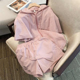 znbbw Shorts Suit hooded Collar Short Ssleeve Zipper Hoodie Top +Hight waist Casual Wide Leg Shorts Two-piece Set 2023 Summer