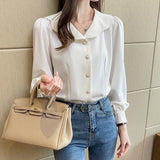 Znbbw Long Sleeve White Blouse Tops Women Shirts Blouse Women Blusas Mujer De Moda 2023 Doll Collar Chiffon Blouse Shirt E675