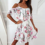 Znbbw Summer Dress Women Floral Print Spaghetti Strap Casual Dress Off Shoulder Sexy Elegant Boho Beach Dresses Vestidos