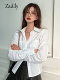 znbbw Spring Casual Long Sleeve Slim Women White Shirt Korea Style Pockets Button Up Short Blouse 2023 New In Female Clothing