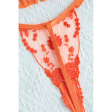 Znbbw Corset Lingerie Fancy Lace Underwear Transparent Embroidery Erotic Outfits Thongs Fitness Front Closure Orange 2-Pieces