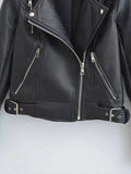 Znbbw TRAF Spring Autumn Pu Jacket Coat Women Long Sleeves Slim Warm Biker Faux Leather Jackets Coat Biker Jacket Streetwer