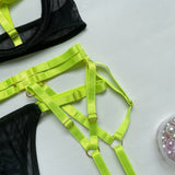 Znbbw Female Lingerie Porn Sexy Costume Hollow Out Bandage Halter Bra Thongs With Belt Stocking Neon You Can See Underwear