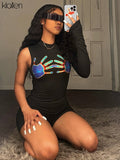 Znbbw Women Playsuit Gradient Fingerprinting Fashion Mock Neck Sleeveless Body-Shaping Zipper Overall Female Street Rompers