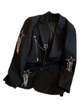 znbbw Autumn Black Casual Fashion Elegant Women's Blazer Double-breasted Chain Star Sequins Coat Gothic Jacket Streetwear Y2k