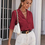 Znbbw Sleeve Satin Blouse Women 2023 Summer Notched White Silk Shirt Elegant Office Lady Simple Button Up Casual Shirts 19935