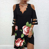 Znbbw Women's Summer Dress Vintage Patchwork Floral Print Beach Dress Short Sleeve Loose Casual V Neck Off Shoulder Dresses for Women