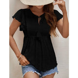 Znbbw Sleeve Jacquard White Blouse Women Elegant Summer Lace Up Lady Shirt Tops Mujer Hollow Out Fashion Shirts Blusas 25344