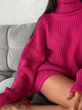 Znbbw Women Oversized Turtleneck Sweaters Thick Elegant Autumn Winter 2023 Fashion Long Sleeve Sweaters Rose Red Female Jumper Tops