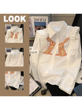 znbbw Women Vintage Rabbit Printed Shirt Single Breasted Streetwear Sweet Chic Fashion Oversized Loose Female Lovely Blouses Tops