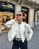 znbbw Fashion Pocket Short Jacket Women Solid O Neck Long Sleeve Coat Spring Autumn White Casual Female Single Breasted Outwear