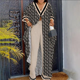 Znbbw Women Printed Pant Sets Summer Loose High Split Top Sundress High Waist Flare Wide Leg Pants Set Female Casual Two Pieces Set