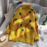 Znbbw Knitted Sweater Women Carrot Pattern Long Sleeve Pullover Loose High-necked Blue Yellow Sweater Autumn Winter 2023