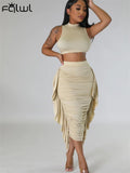 znbbw Summer Sexy Tassel 2 Two Piece Sets Club Outfit For Women 2023 Corset Crop Top And Long Skirt Sets Ruched Skirt Sets