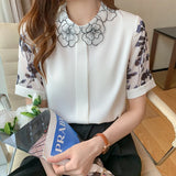 Znbbw Short Sleeve Blouse Women Blusas Mujer De Moda 2023 Print Chiffon Blouse Women Shirt Tops Women Blouses Top Femme E991