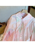 znbbw Fashion Tie Dye Loose Long Sleeve Single Breasted Shirt 2023 Spring Women's Turn-Down Collar Casual Female Blouse