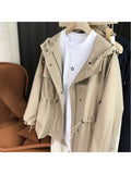 znbbw Oversized Casual Drawstring Drop Shoulder Windbreaker Women Long Sleeve Hooded Drawstring Zipper Pocket Cargo Jacket