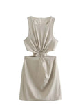 Znbbw ZBZA Dress For Woman 2023 Hollow Out Solid A-line Sleeveless Dresses Causal O-Neck Dresses Woman Mini Bodycon Dress