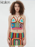 Znbbw Multicolor Knitted Two Piece Skirt Set Women Summer Outfit Sexy Halter Crop Top and Elastic Waist Mini Skirt Beachwear