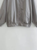 Znbbw TRAF Solid Bomber Jacket Women Loose O Neck Long Sleeve Zipper Coat Outwear Ladies 2023 Spring Chic Female Jacket