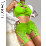 Znbbw Sexy Female Lingerie Fishing Net Patchwork Women's Underwear 4-Pieces Fancy Intimate Bra And Panty Garters Exotic Sets 914