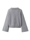 Znbbw TRAF Women Large Turn-Down Collar Knitted Sweater Slit Cuffs Autumn Winter Ladies V-Neck Loose Knitted Sweater Tops