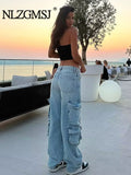 Znbbw TARF 2023 Spring Autumn Women Jeans Washed Process Worn-out Cargo Pants Straight Trousers Women