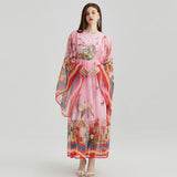 Znbbw Summer Sicily Pink Long Flowy Dress Women Runway Elegant Flare Sleeve High Street Animal Stripe Print Party Vestidos