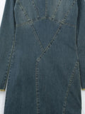 Znbbw TRAF Women Denim Dress Back With Zipper Spring Elegant Dresses For Women Round Neck Dress