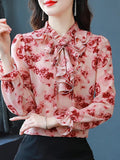 Znbbw Long Sleeve Blouse Women Blusas Mujer De Moda 2023 Ruffles Collar Print Chiffon Blouse Shirt Women Tops Blouses Blusa G575