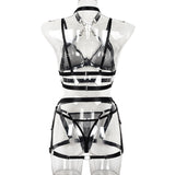 Znbbw Sensual Lingerie Halter Cross Bra And Panty Set Transparent Lace Fancy Underwear 4-Piece Sheer Black Erotic Intimate