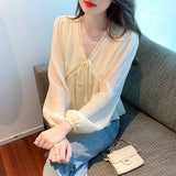 Znbbw Blouse Women Long Sleeve V-Neck Chiffon Blouse Shirt Tops Women Blusas Mujer De Moda 2023 Blouses Femme Shirts Blusa G221