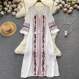 Znbbw Ethnic Style Loose and Thin Embroidery Lace Round Neck Dress Female Seaside Holiday Chic Long Trend Vestidos Women D1467