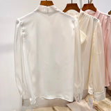 Znbbw Fashion Bow Collar Pink White Chiffon Blouse Shirt Women Tops Shirts Blusas Mujer De Moda 2023 Long Sleeve Blouse Women G795