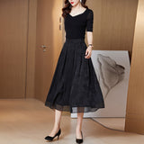 Znbbw Summer Fashion Jacquard Silk Skirts Women High Elastic Waist Pleated A-Line Long Skirt Female Casual Skirts Faldas Mujer