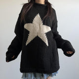 Znbbw Gothic Pullover Star print Women Sweater Japanese Jacquard Knit Men O Neck Long Sleeve Fashion Tops Y2k Oversized Sweater