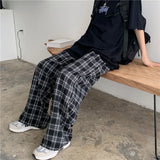 Znbbw Men Pants Black Women Plaid Trousers Casual Oversize Loose Wide Leg Trouser Harajuku Hip-hop All-match Streetwear S-4XL