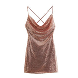 Znbbw Summer Women Black Friday Sexy Dress Sleeveless Sequin Dress Party Night Club Dress Metal Diamond Chain Sling Clothing