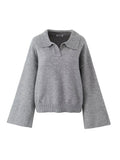 Znbbw TRAF Women Large Turn-Down Collar Knitted Sweater Slit Cuffs Autumn Winter Ladies V-Neck Loose Knitted Sweater Tops
