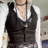 Znbbw Retro Button Down Fit Jacket Vest Solid Aesthetic Vintage Fairycore Grunge Slim Tank Tops Sleeveless Punk Style Waistcoat