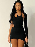 Znbbw Women Sexy Halter Hollow Out Party Club Bodycon Black Mini Dress 2023 Summer Clothes Wholesale Items For Business