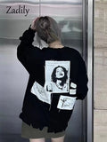 znbbw 2023 Autumn Oversize Hip Hop Print Women Sweatshirts Streetwear Long Sleeve Loose Ladies Hoodies Pullovers Female Tops