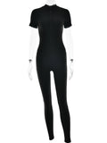 znbbw Fall Sexy Solid One Pieces Bodycon Jumpsuit Casual Outfit For Women 2023 Short Sleeve Zip Up Female Fashion Jumpsuit