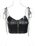 znbbw Summer Sexy Camis Backless Camisole Club Outfit For Women 2023 Faux Leather Crop Top Female Black Casual Tank Top