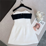 znbbw Summer New Collection Sleeveless Black Bow Strapless High Waist White Slim Short Dress Women Sexy Club Prom Vestidos Za