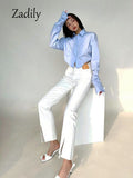 znbbw 2023 Spring Korean Style Long Sleeve White Shirt Women Sexy Button Ladies Crop Tops Blouse Street New In Female Clothing