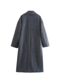 Znbbw TRAF Women 2023 Winter Gray Thick Woolen Coats With Button Loose Long Sleeves Pocket Ladies Elegant OverCoat 202310